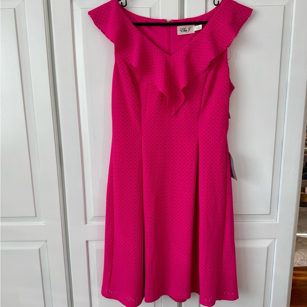 Eliza J- NWT- Fuschia Pink with flouncy neckline, Eyelet style- size 10P